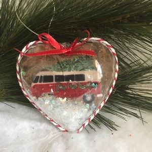 HEART SHAPED SNOW GLOBE TYPE ORNAMENT-holiday van